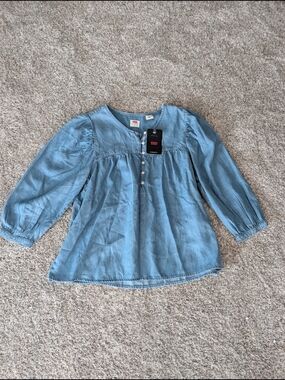 Levi's NWT Halsey Lyocell 3/4 Puff Sleeve Blouse Chambray Blue S